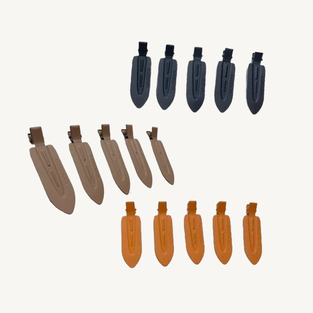 Bundle of 15 Metal Hair Styling Bang Clips Black, Brown, and Orange 5 of Each